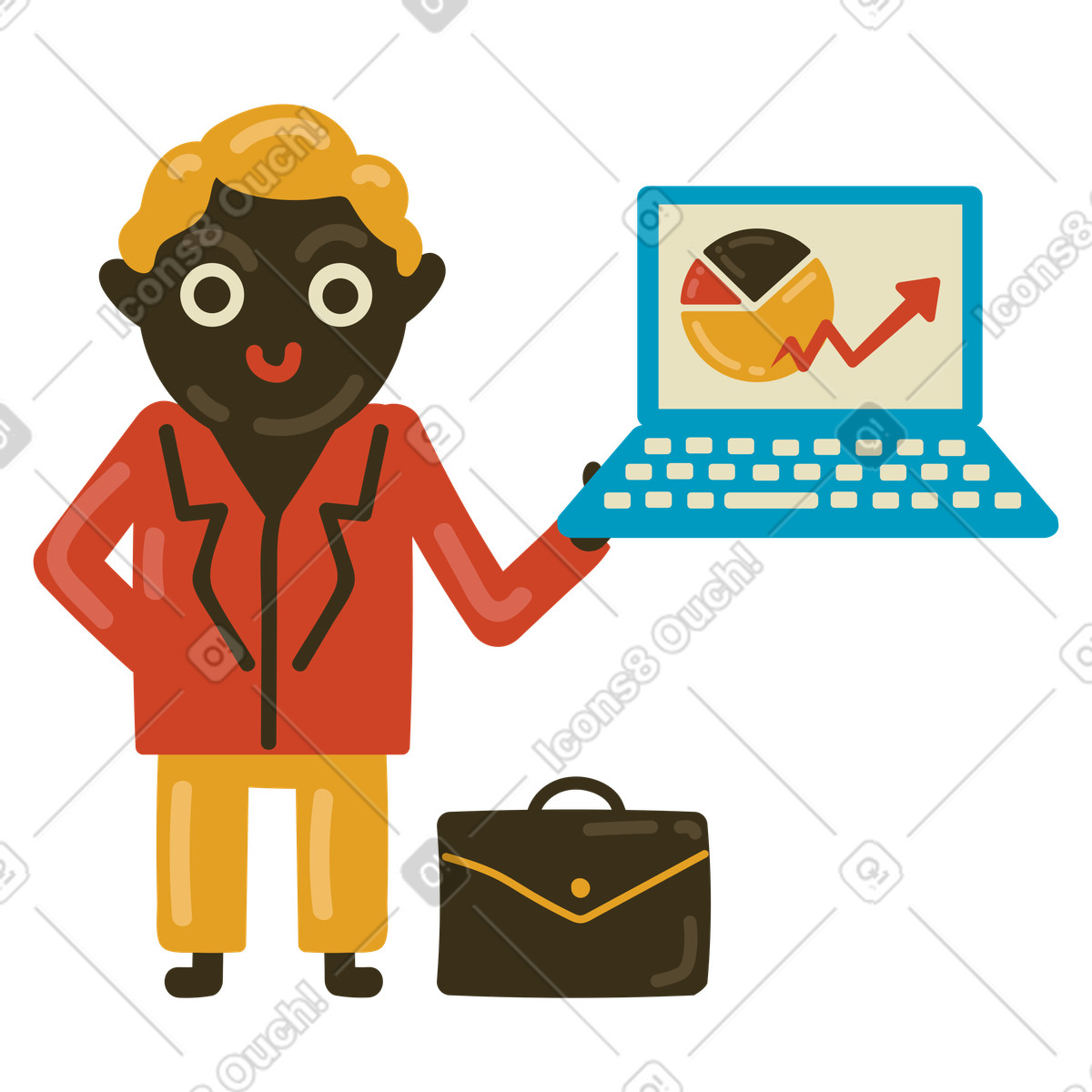 Ilustração de Cara analisando gráficos no laptop para assuntos comerciais em estilo Arabica baixar em PNG, SVG