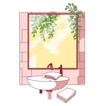 A steamy bathroom with a foggy mirror and hanging eucalyptus branches
