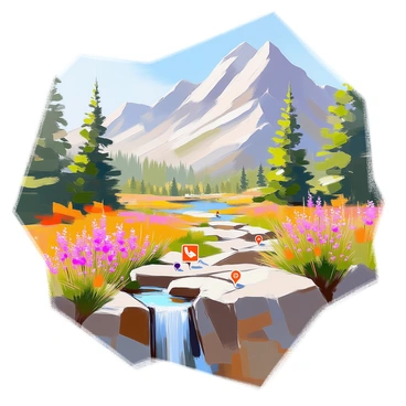 A hiking trail map with arrows directing through various scenic paths