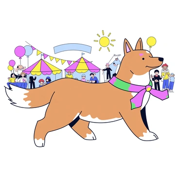 A collie with a festive scarf at a lively outdoor festival