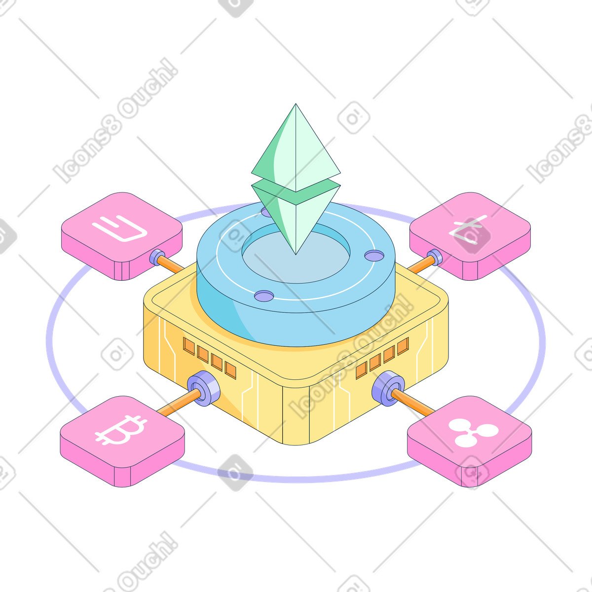 Multi Currency Crypto Exchange, Decentralized Finance Hub, Cryptocurrency Payment Integration illustration in PNG, SVG
