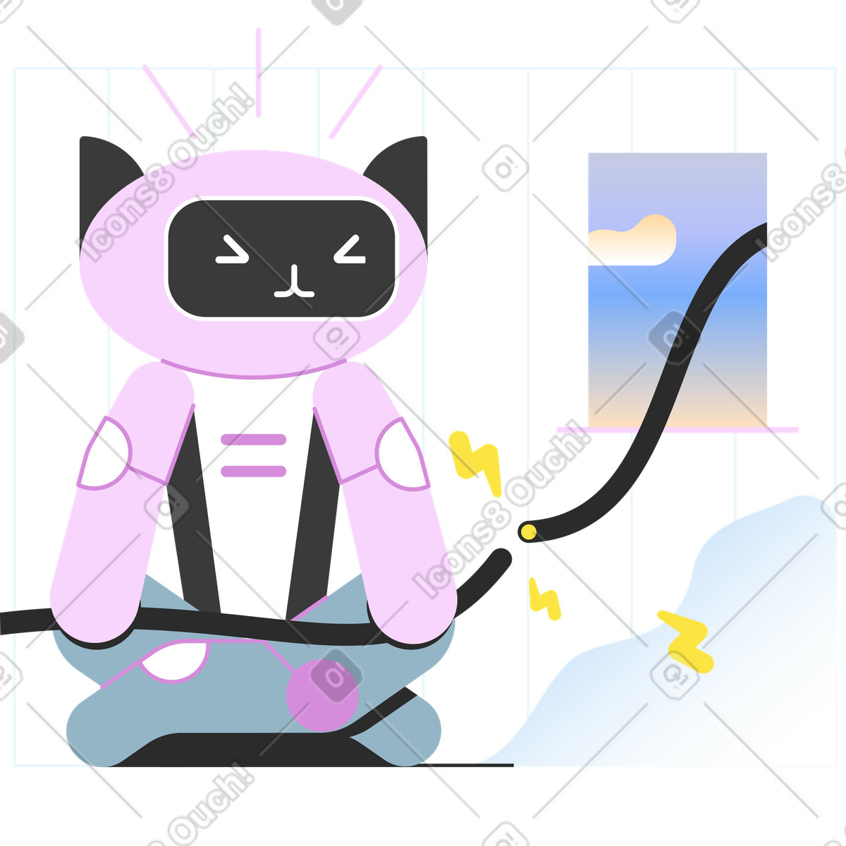 Robot pet displaying fatal error, Device malfunction or warning illustration in Marginalia style download in PNG, SVG