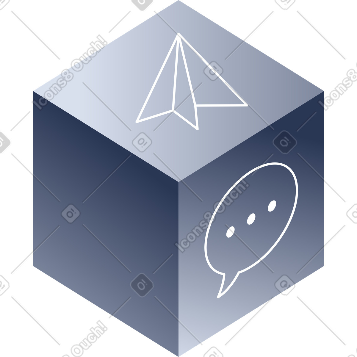 Cube with icons, message, chat illustration in PNG, SVG
