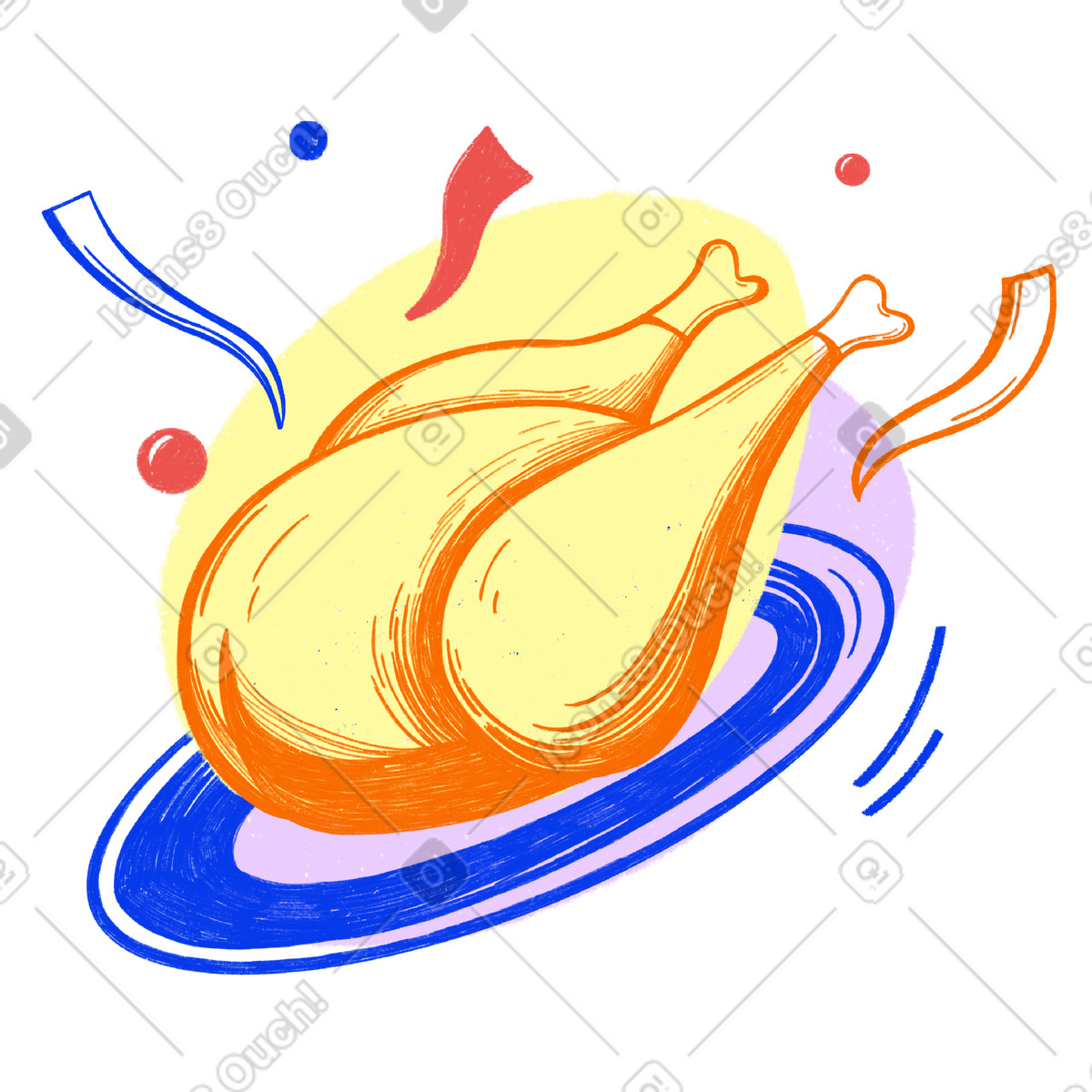 Biro スタイルの Festive baked chicken for thanksgiving and confetti のイラストをPNG、SVG形式でダウンロード