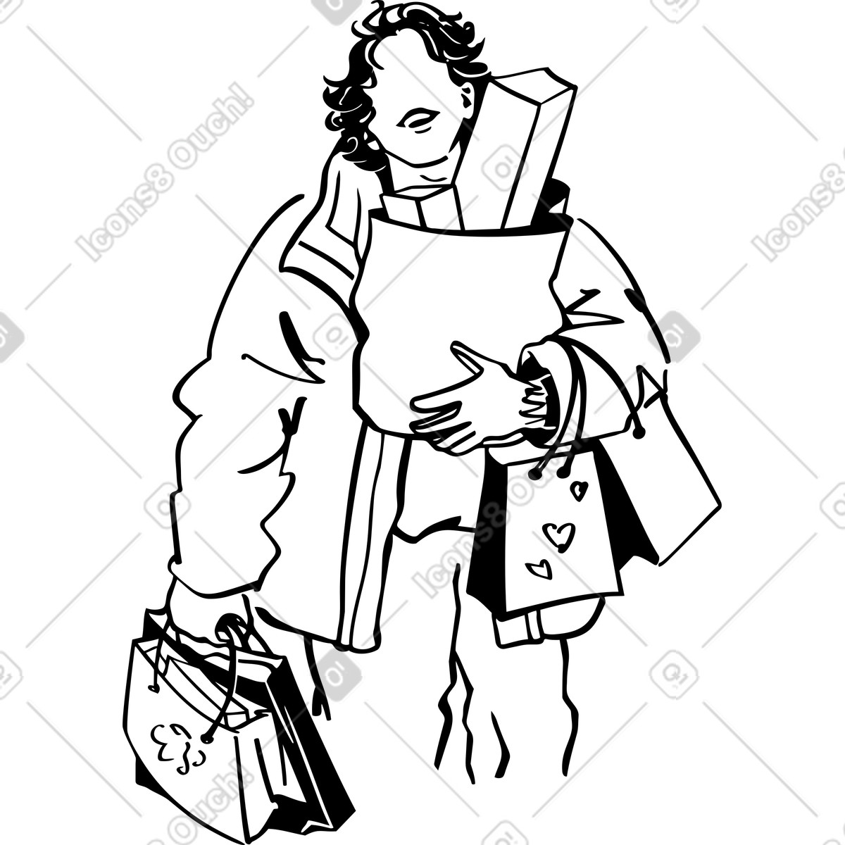 Illustration Homme souriant avec des sacs et cadeaux dans le style Line à télécharger aux formats PNG, SVG