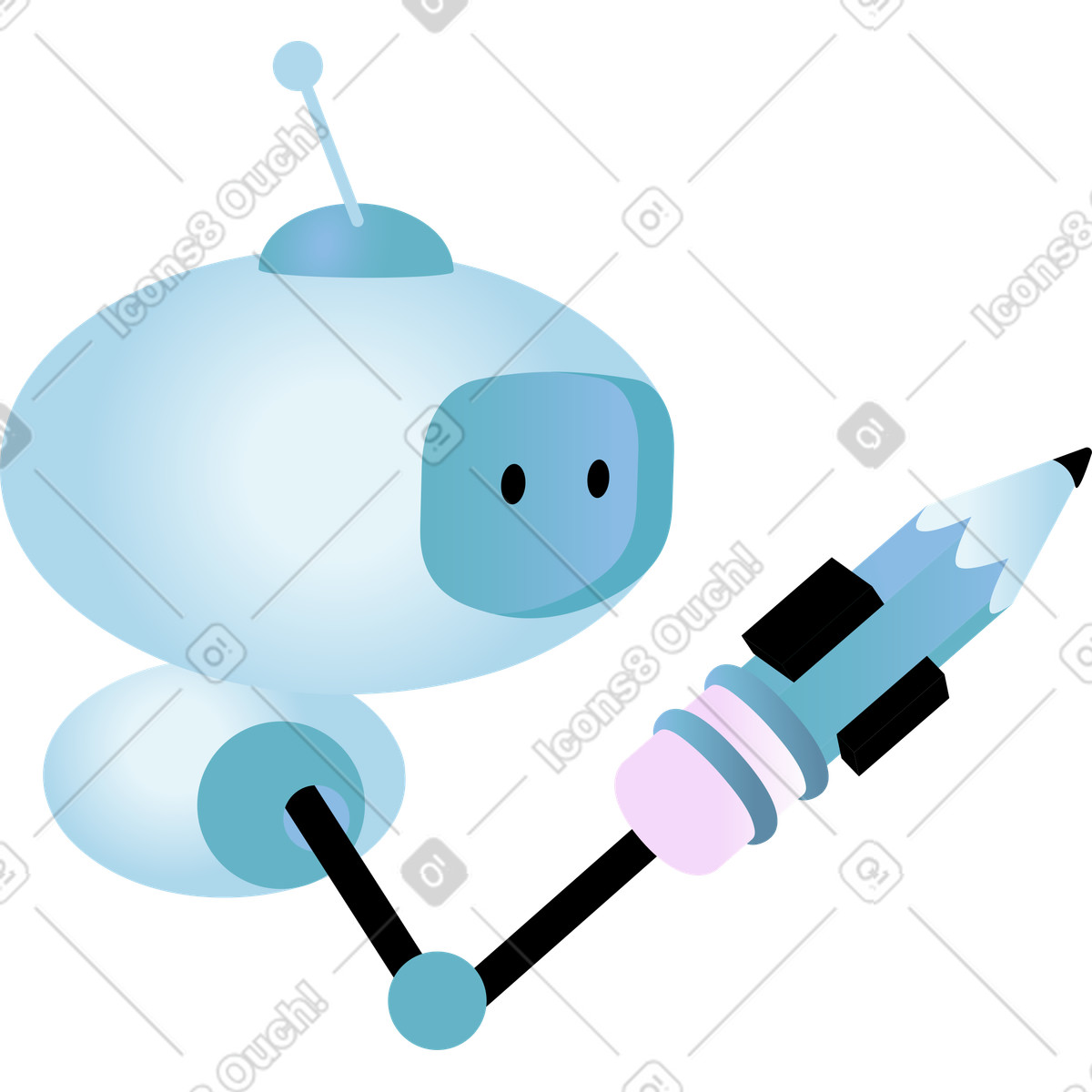 Ilustração de Robô com um lápis na mão em no estilo Airy para baixar em PNG, SVG