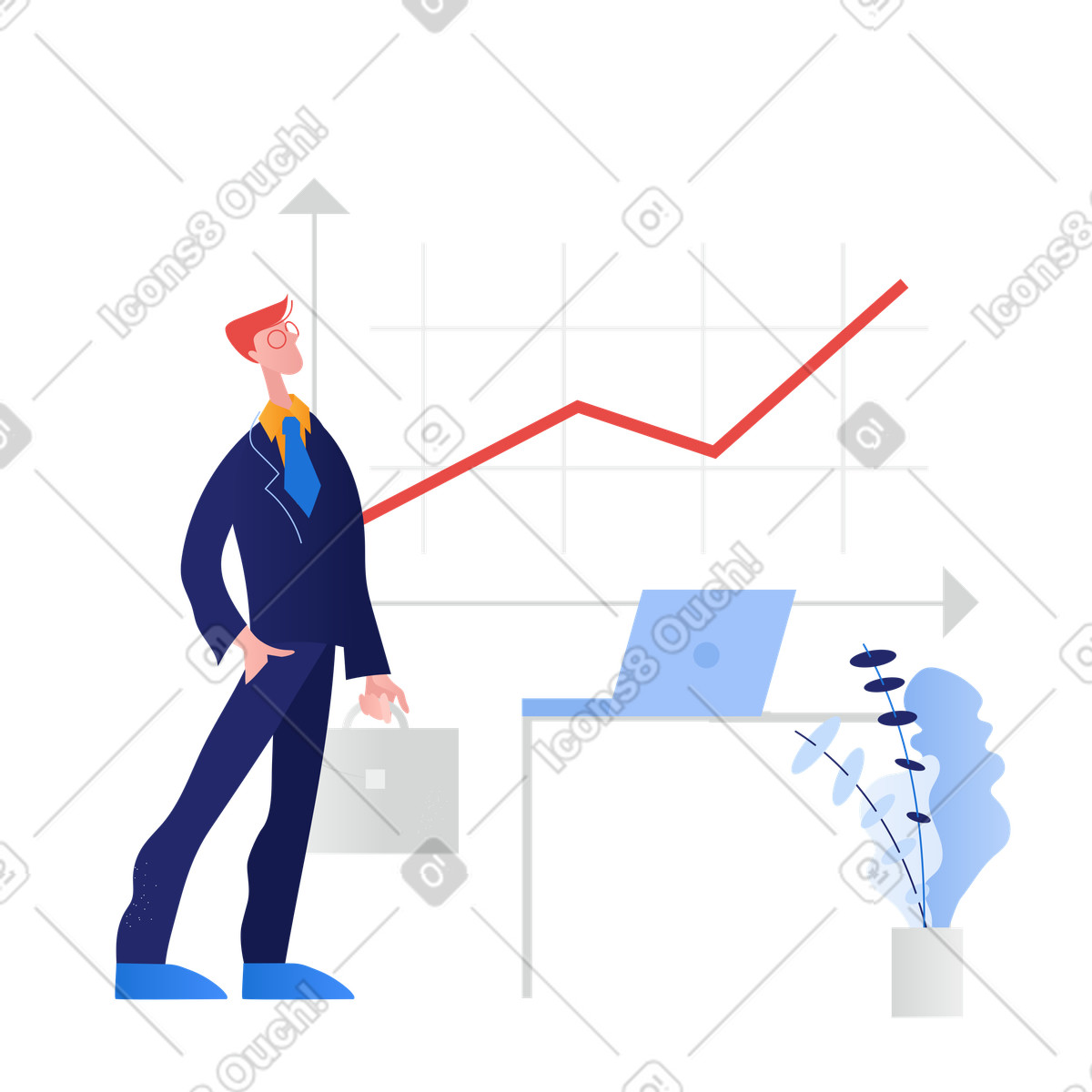 Geschäftsmann im büro blick auf wachstumsdiagramm-Illustration Clip-Stil als Download in PNG, SVG