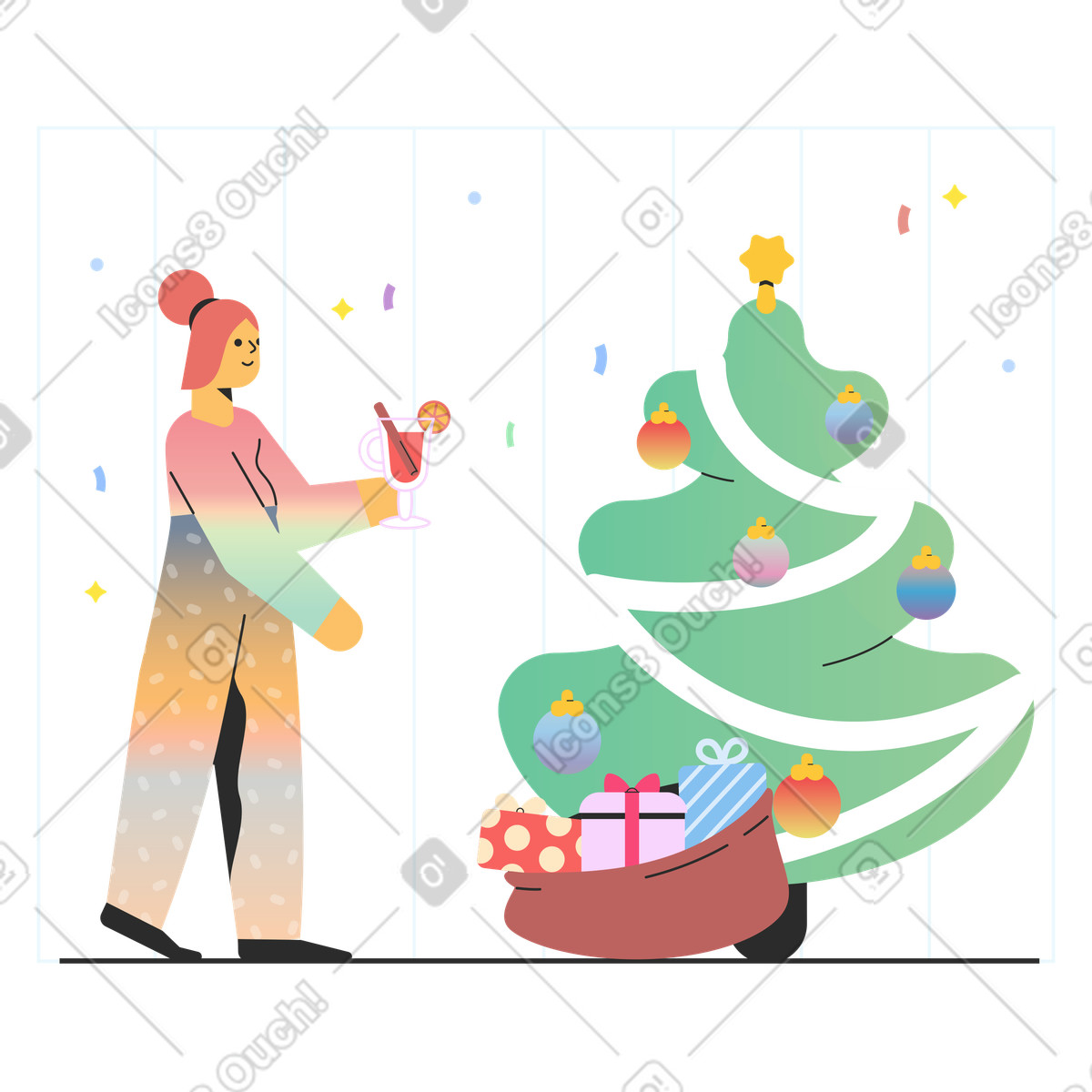 Ilustración Noche de navidad en estilo Marginalia a descargar en PNG y SVG
