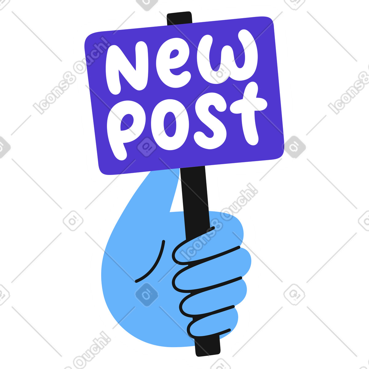Ilustração animada de Mão com letras novo post adesivo em GIF, Lottie (JSON), AE