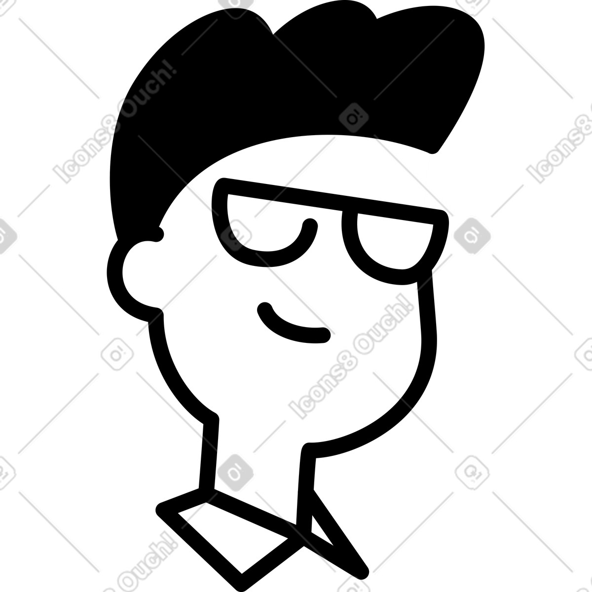 Иллюстрация Glasses wearing face smiling confidently with minimalist bold line style в стиле Notion Art — скачать в форматах PNG, SVG
