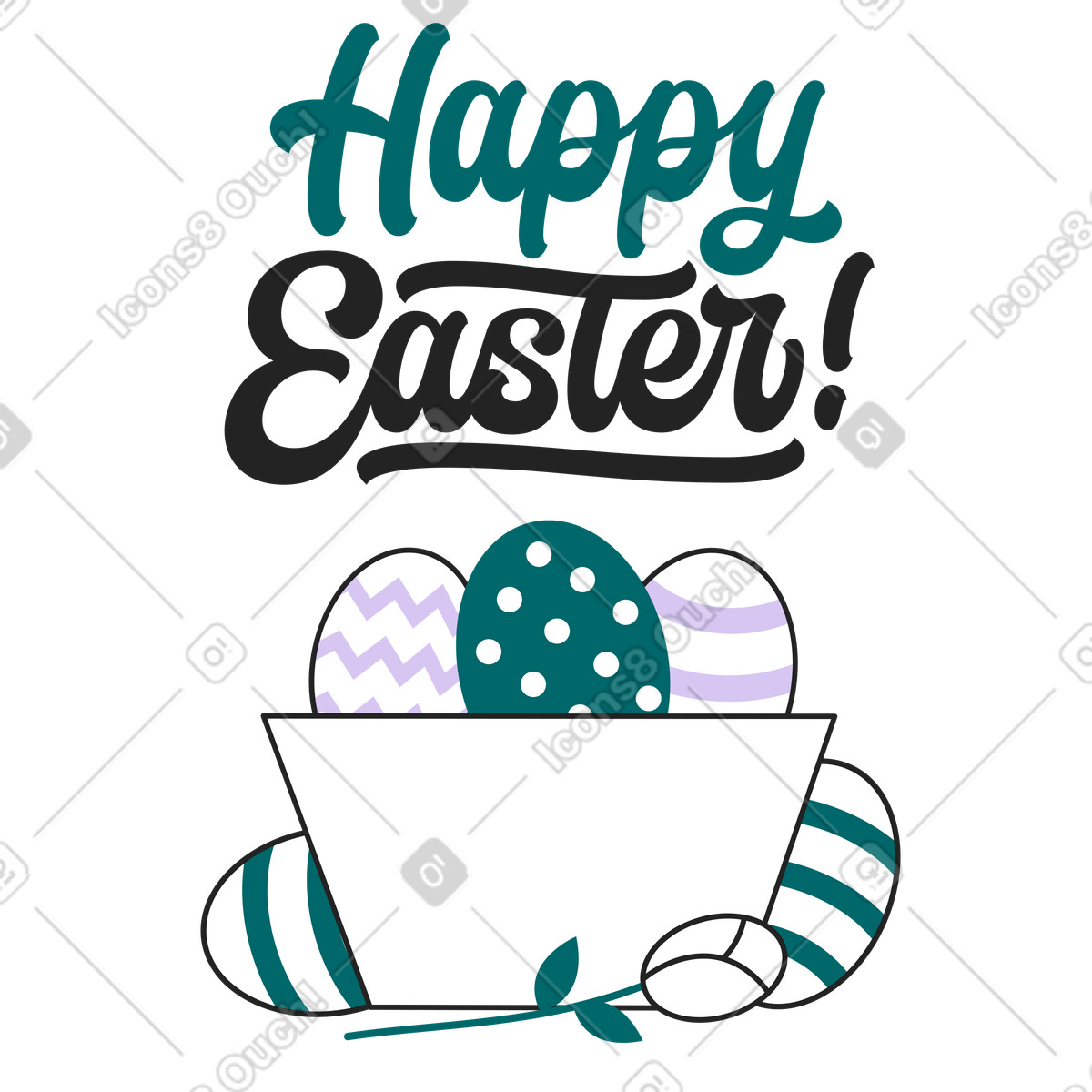 下载 Sammy Line 风格的 Happy Easter lettering with colorful eggs, Invitation to spring holiday 插画，支持 PNG、SVG 格式