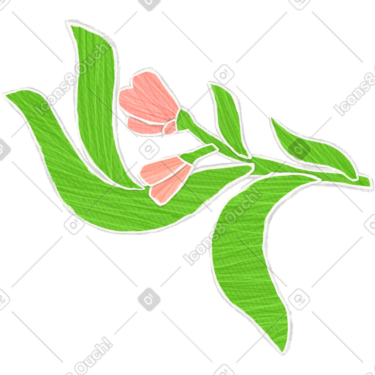 Pink buds on a branch with green leaves illustration in Crafty style download in PNG, SVG