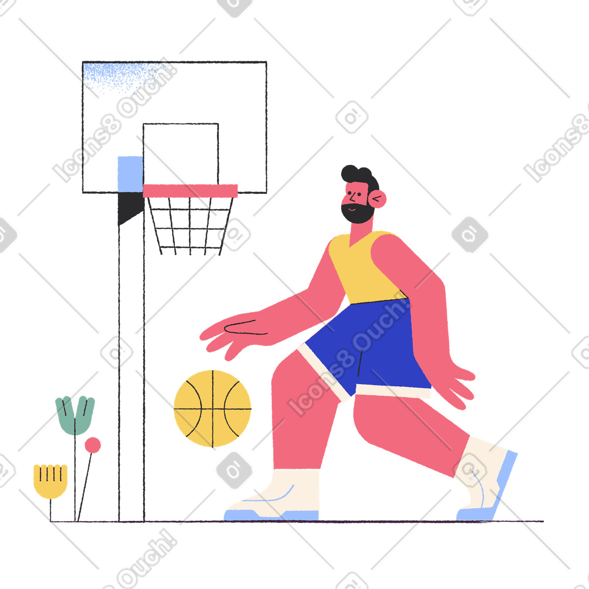 Basketball player nearing the hoop illustration in Pablo style download in PNG, SVG