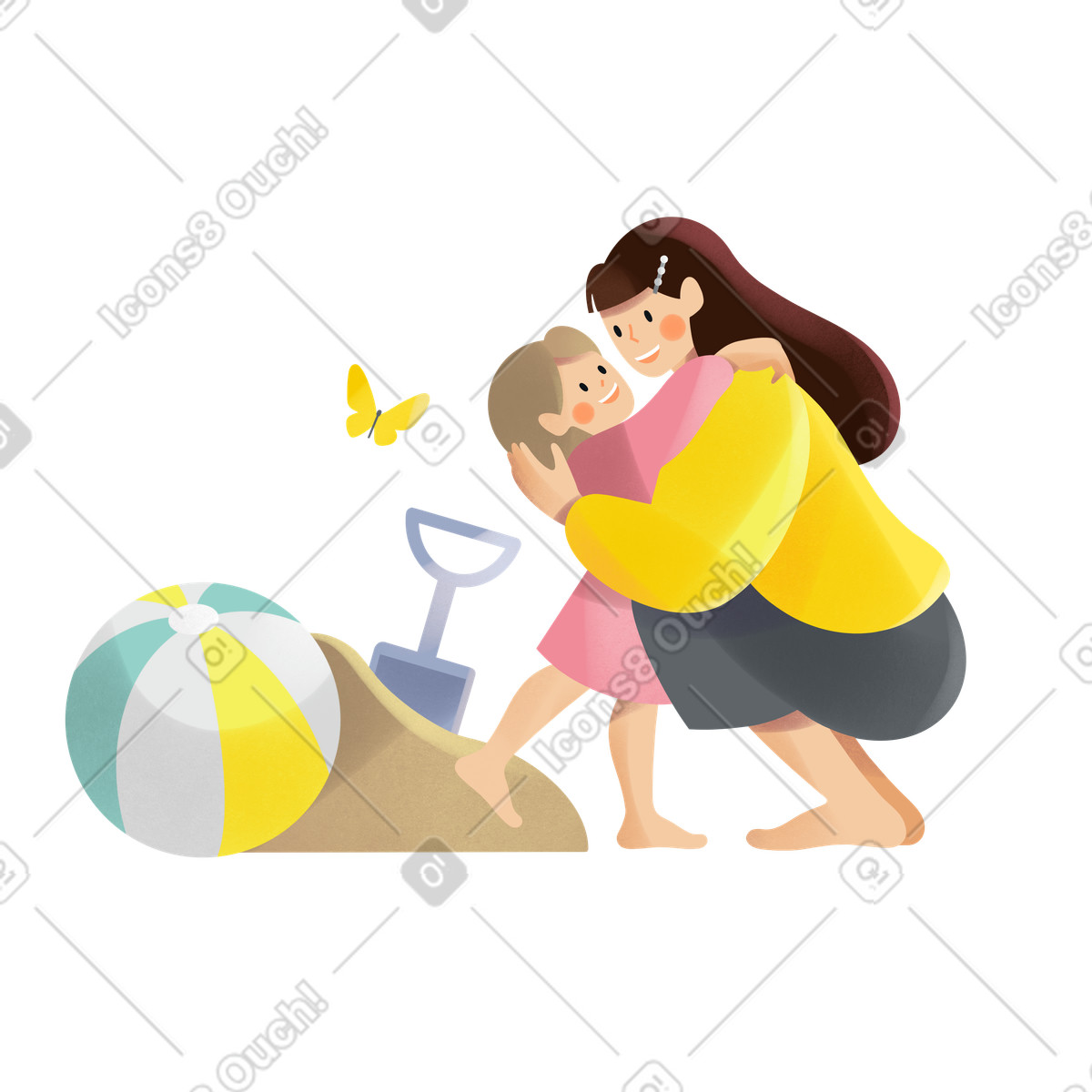 Illustration Mother and daughter on the beach dans le style Shine à télécharger aux formats PNG, SVG