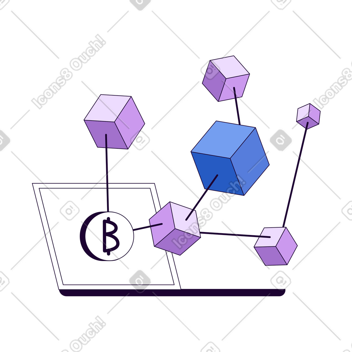 Blockchain, bitcoin and laptop illustration in PNG, SVG