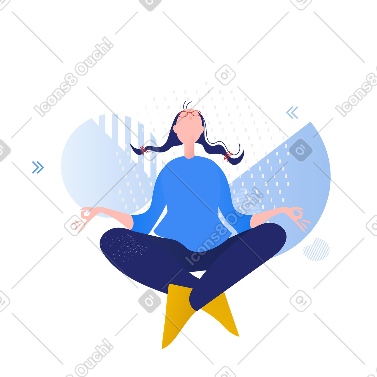 Woman sitting in lotus pose and meditating illustration Clip style download PNG, SVG
