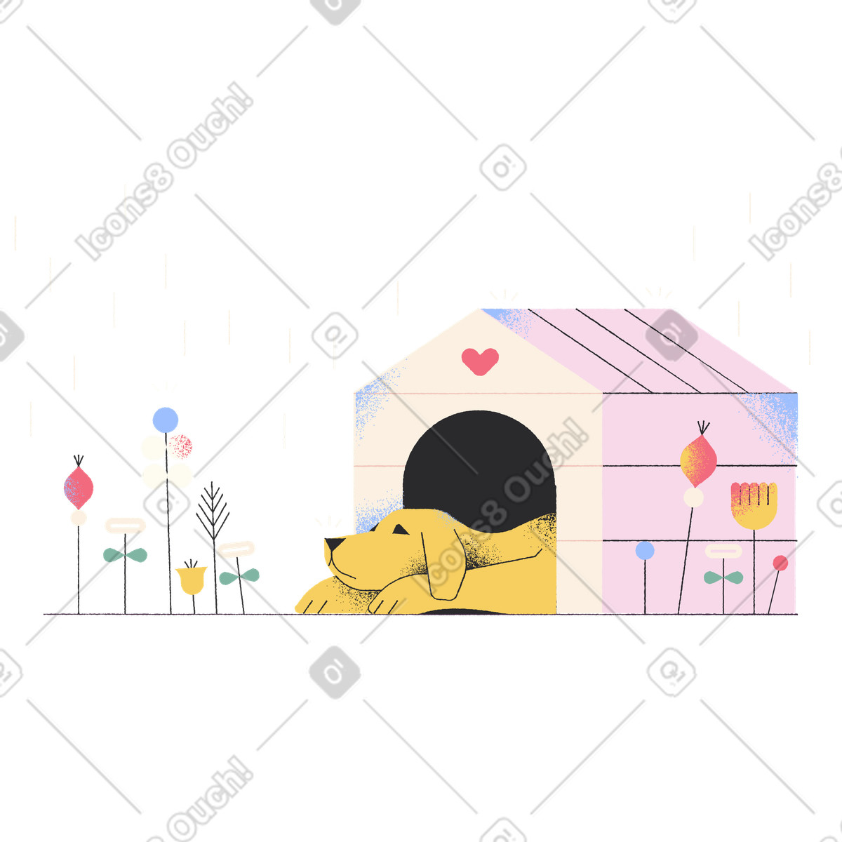 Ilustração de Dog sleeping in kennel em no estilo Pablo para baixar em PNG, SVG