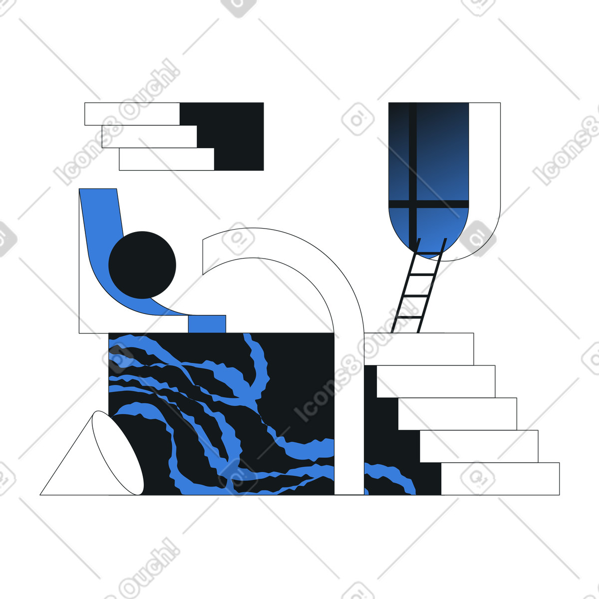 Scale astratte con forme geometriche, percorso astratto verso la crescita illustrazione in stile Midnight scarica in PNG, SVG