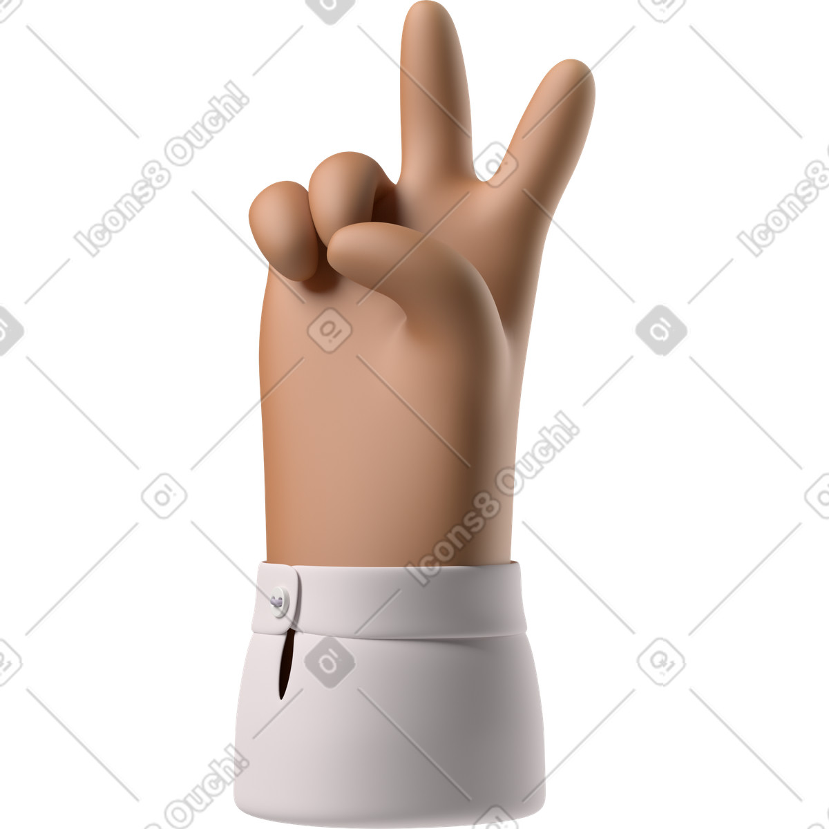 Mano di pelle marrone che mostra il segno v illustrazione in stile 3D Hands Fun&Wild scarica in PNG, SVG