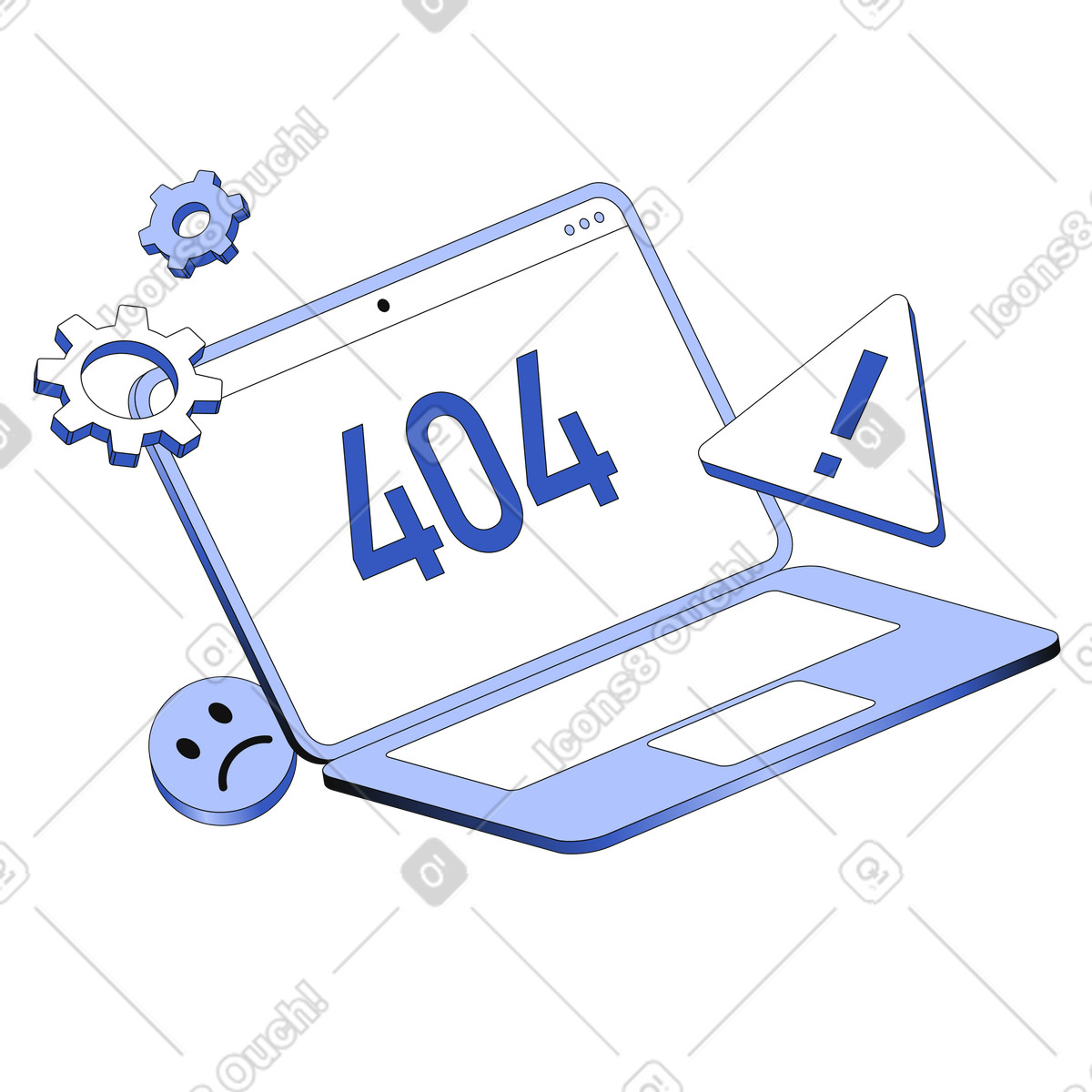 Errore 404 nel computer portatile illustrazione in stile Techny scarica in PNG, SVG