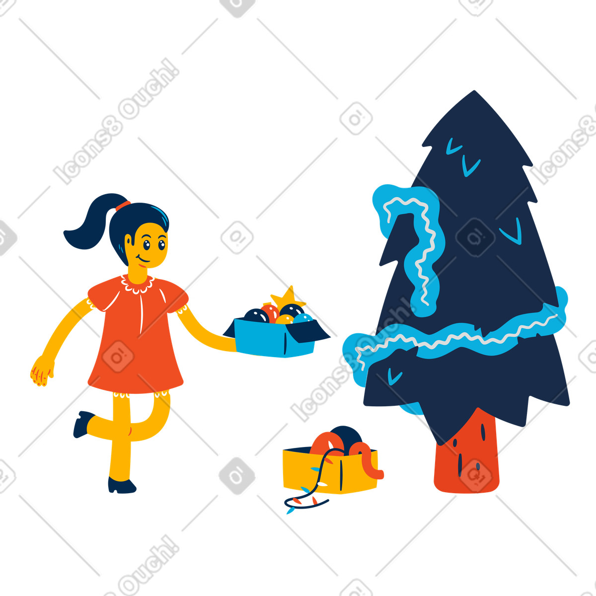 Illustration Décorer le sapin de noël dans style Flame à télécharger aux formats PNG, SVG