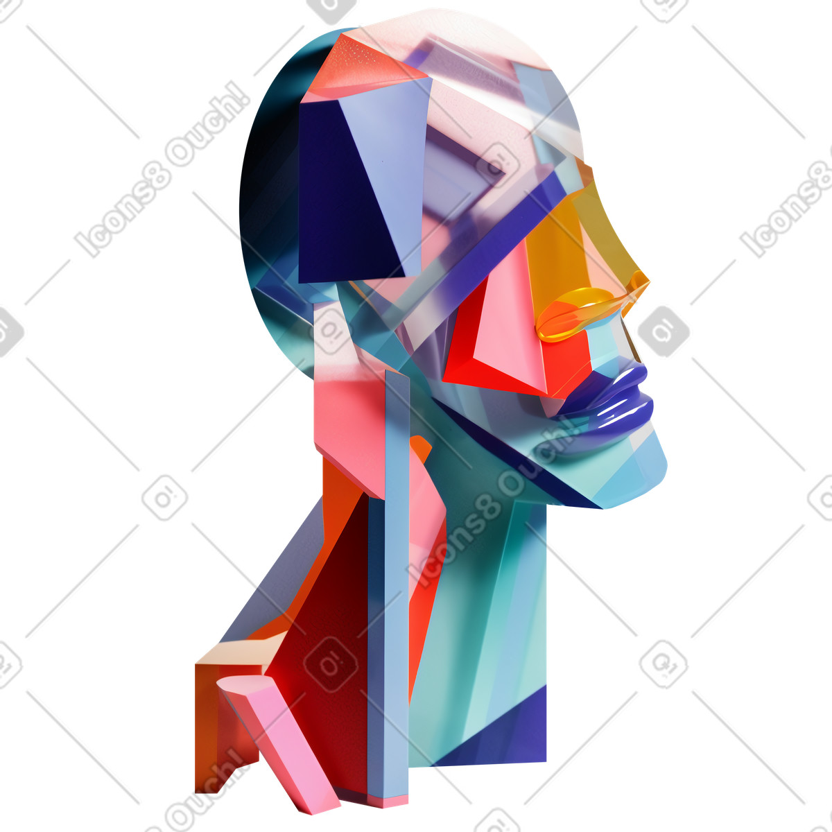 Abstrakte glaskopf-silhouettenskulptur-Illustration im 3D Construction-Stil als Download in PNG, SVG