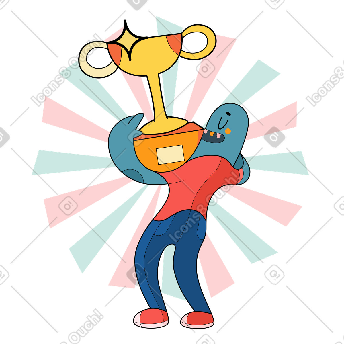Surr 스타일의 Happy character holding golden cup, Personal accomplishment and success 일러스트레이션 PNG, SVG 다운로드