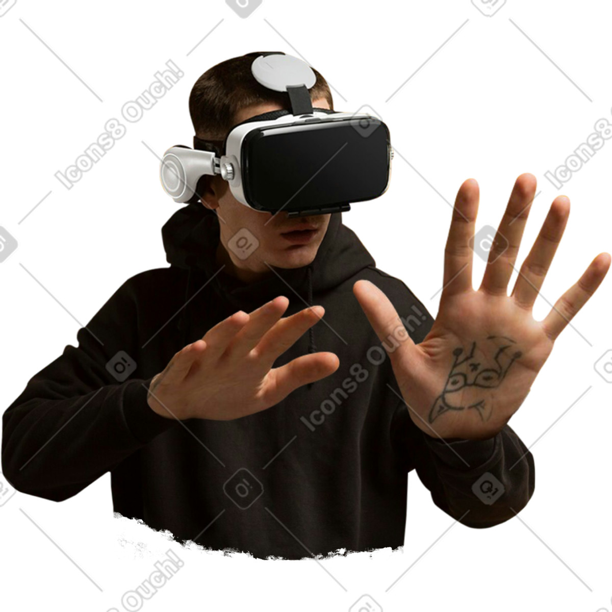 Illustration Jeune homme avec des lunettes vr dans le style Energy à télécharger aux formats PNG, SVG