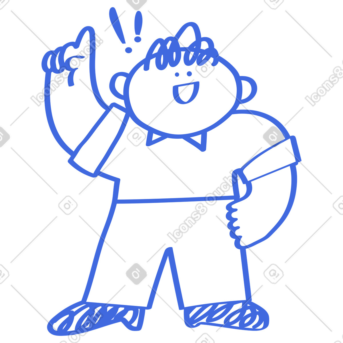 Ballpoint Pen 스타일의 Character raising finger with exclamation marks expressing new idea understanding 일러스트레이션 PNG, SVG 다운로드