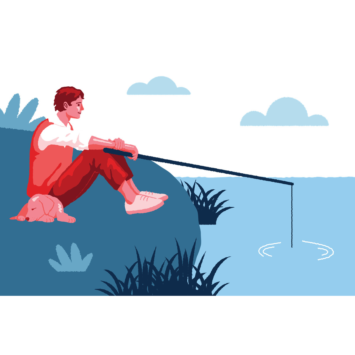 Man fishing at the pond illustration in Cherry style download in PNG, SVG