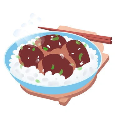 A bowl of rice is topped with several marinated shiitake mushrooms, glistening with a soy sauce glaze. The rice is fluffy and white, creating a soft contrast to the dark brown mushrooms. In the background, a simple wooden tray holds a pair of chopsticks resting beside the bowl. Light reflects off the surface of the rice, enhancing its texture. A sprinkle of sesame seeds and finely chopped green onions add a touch of color on top of the mushrooms.