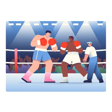 A dramatic scene in a boxing ring with one boxer delivering a powerful punch