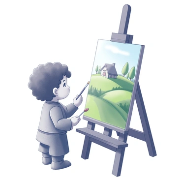 A hobbit painting a landscape on a canvas, capturing the beauty of the Shire