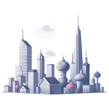 A cityscape with one side futuristic and the other side whimsical and dreamlike