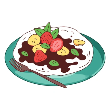 A surprising dessert made with naan, drizzled with chocolate and fruits.
