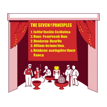 A decorative banner listing the seven principles of Kwanzaa in a community center