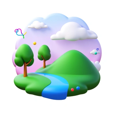 A surreal dreamscape featuring fluffy clouds shaped like the structures of the limbic system. There are rolling hills created from the hippocampus, covered in vibrant green grass. A river flows through the scene, resembling the corpus callosum, smoothly connecting the different landscapes. The sky is a gradient of soft pastels, with hints of lavender and pink, enhancing the dreamlike quality. Large, whimsical trees sprout from the ground, their roots intertwined with colorful synapses. Floating elements, such as neurons, drift through the air, creating a sense of movement and fluidity in the atmosphere.