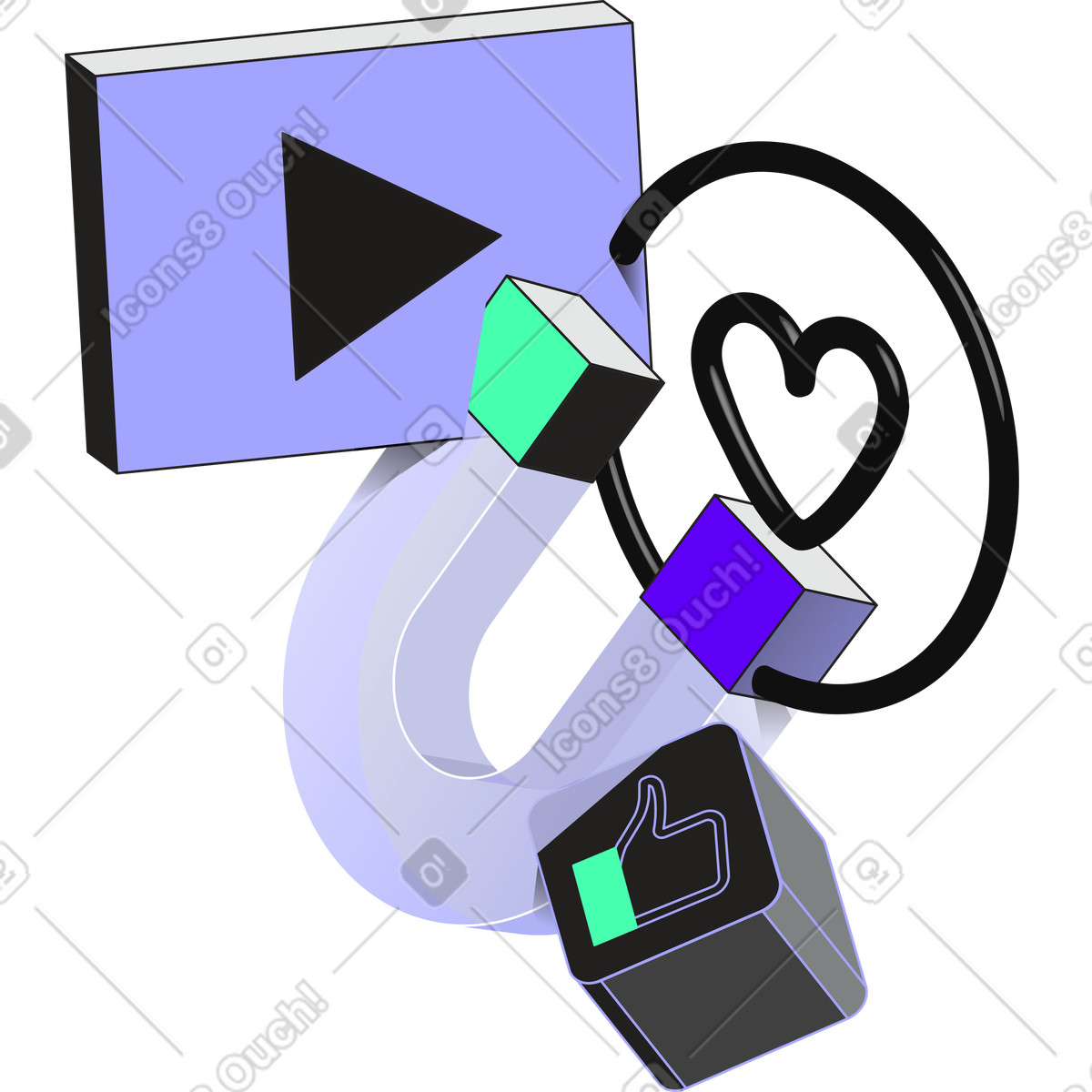 Incut スタイルの マグネット、いいね、ハートマーク のイラストをPNG、SVG形式でダウンロード