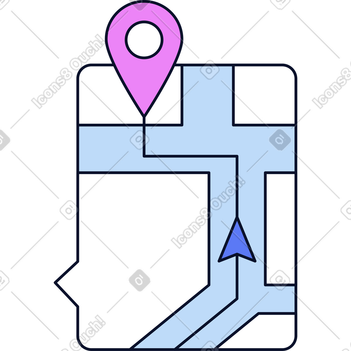 下载 Flexy 风格的 带有地图和位置图标的矩形 插画，支持 PNG、SVG 格式