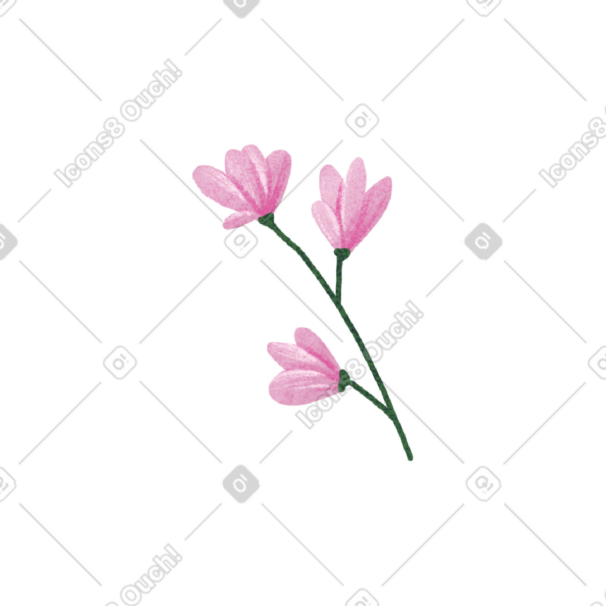 下载 Floral 风格的 Small branch with pink flowers 插画，支持 PNG、SVG 格式