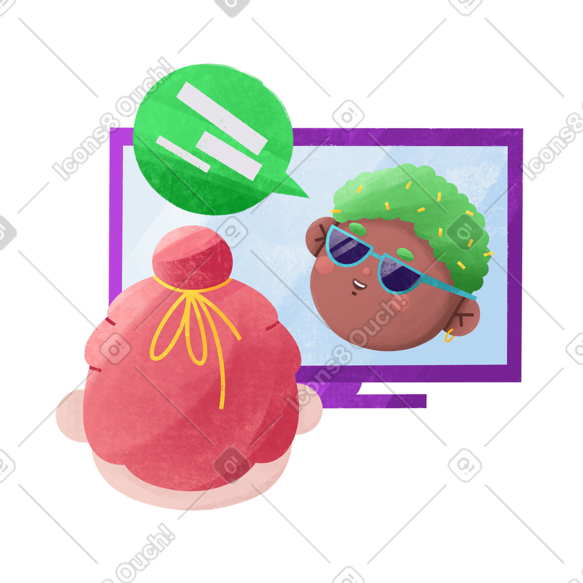 Man and woman talking online illustration in Bonbon style download in PNG, SVG