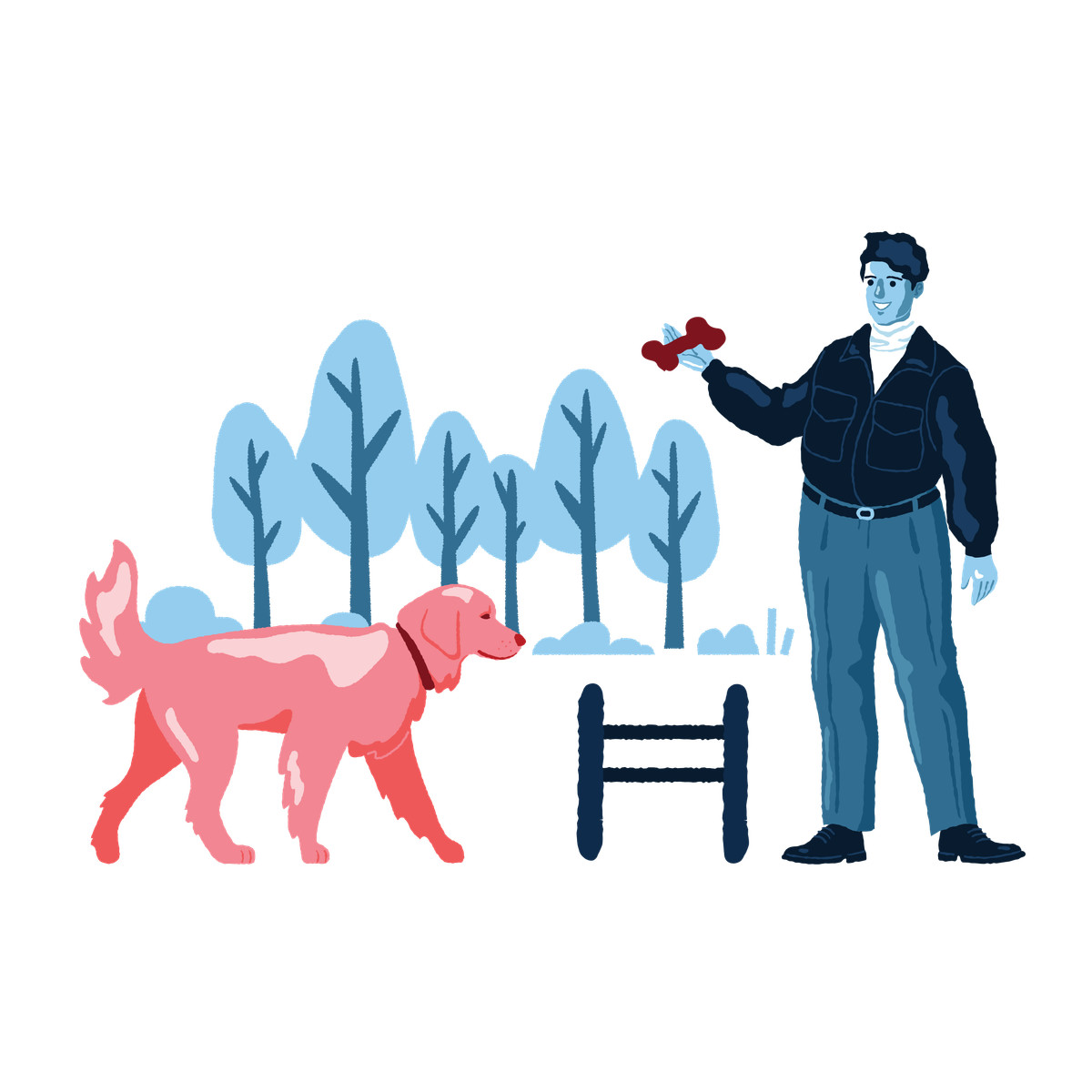 Cherry スタイルの Man training his dog in the park のイラストをPNG、SVG形式でダウンロード