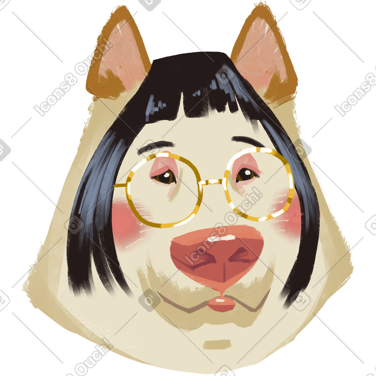 Ilustração de Dog in a wig and with glasses em no estilo Goofy para baixar em PNG, SVG