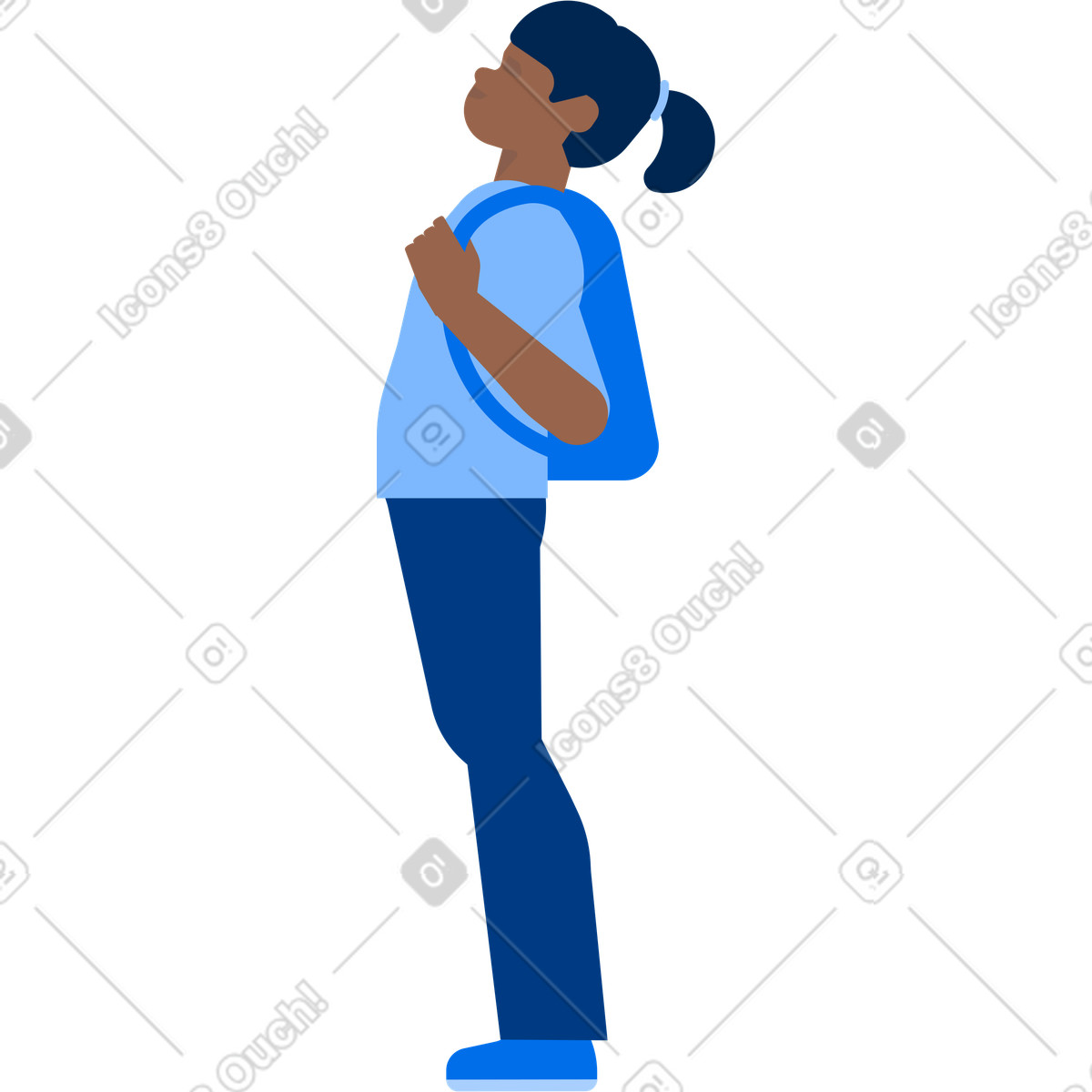 Mädchen mit rucksack steht und schaut nach oben-Illustration im Urban-Stil als Download in PNG, SVG