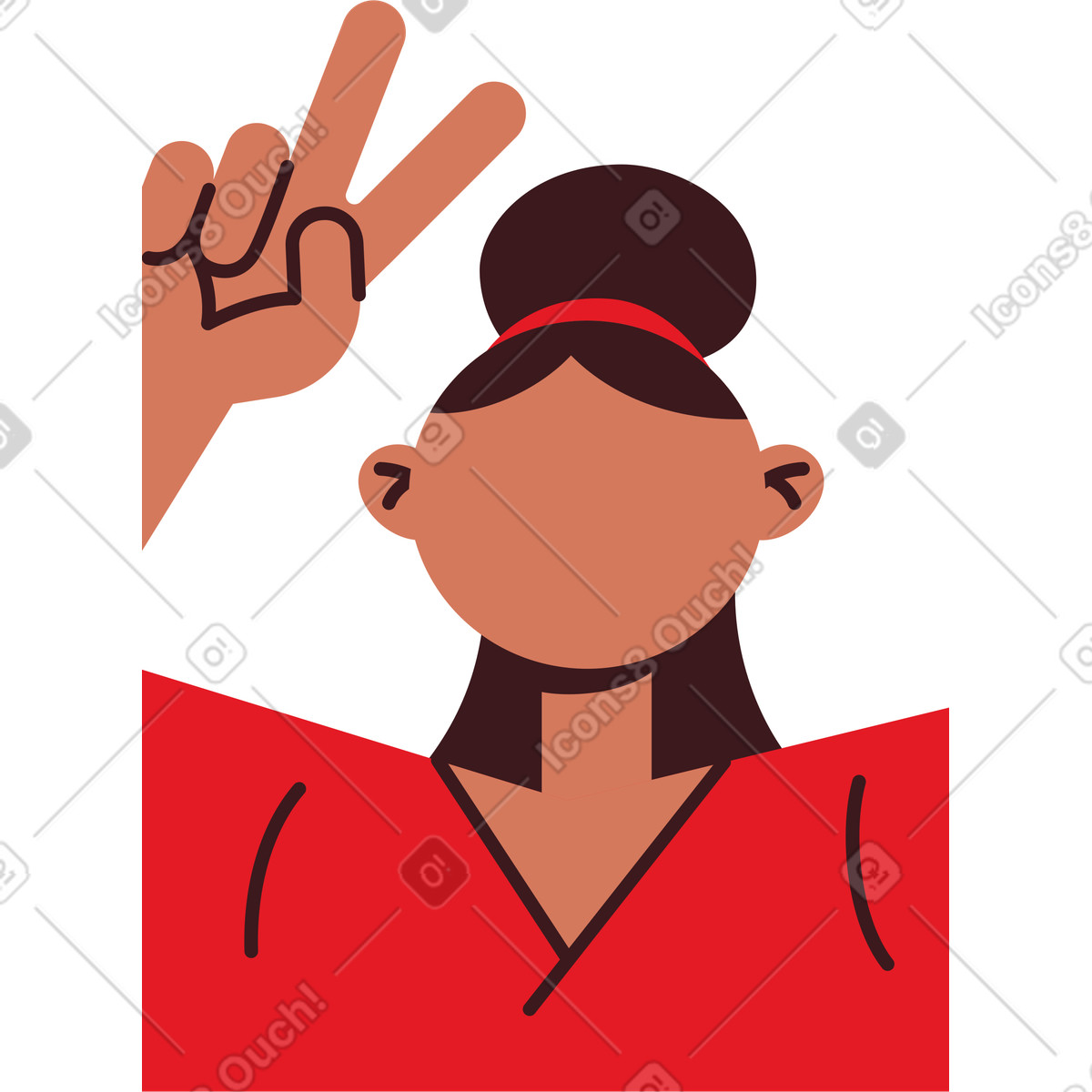 Folks スタイルの ピースサインを示す若い女性 のイラストをPNG、SVG形式でダウンロード