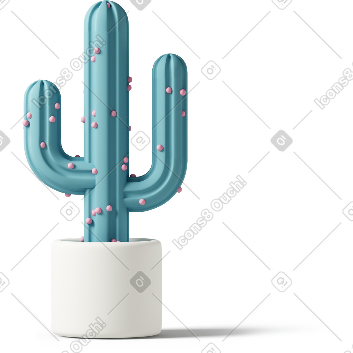 Ilustração de Blue cactus with spikes in white pot em no estilo 3D Casual life para baixar em PNG, SVG