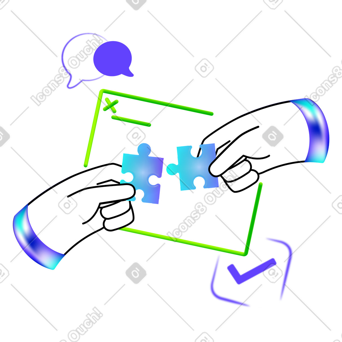 Problem solving with hands connecting puzzle illustration in Pure style download in PNG, SVG