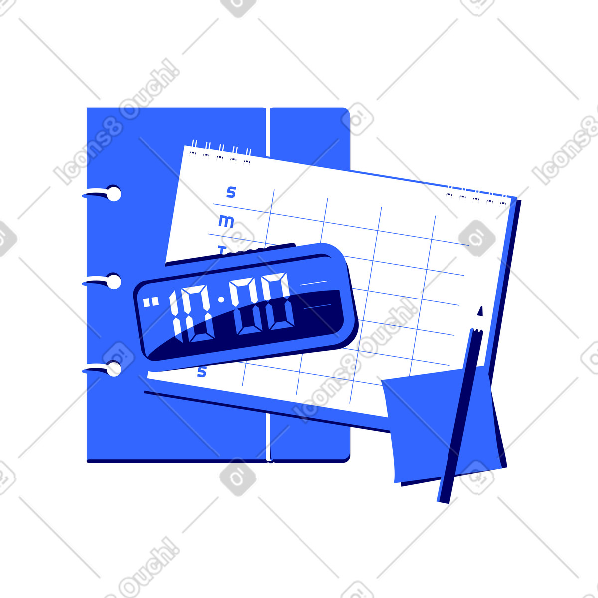 Иллюстрация Planner with pencil, calendar and clock в стиле Lounge — скачать в форматах PNG, SVG