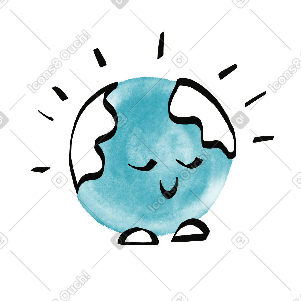 Ilustración Earth character smiling with closed eyes and radiating happiness lines en estilo Watercolor sketch a descargar en PNG y SVG