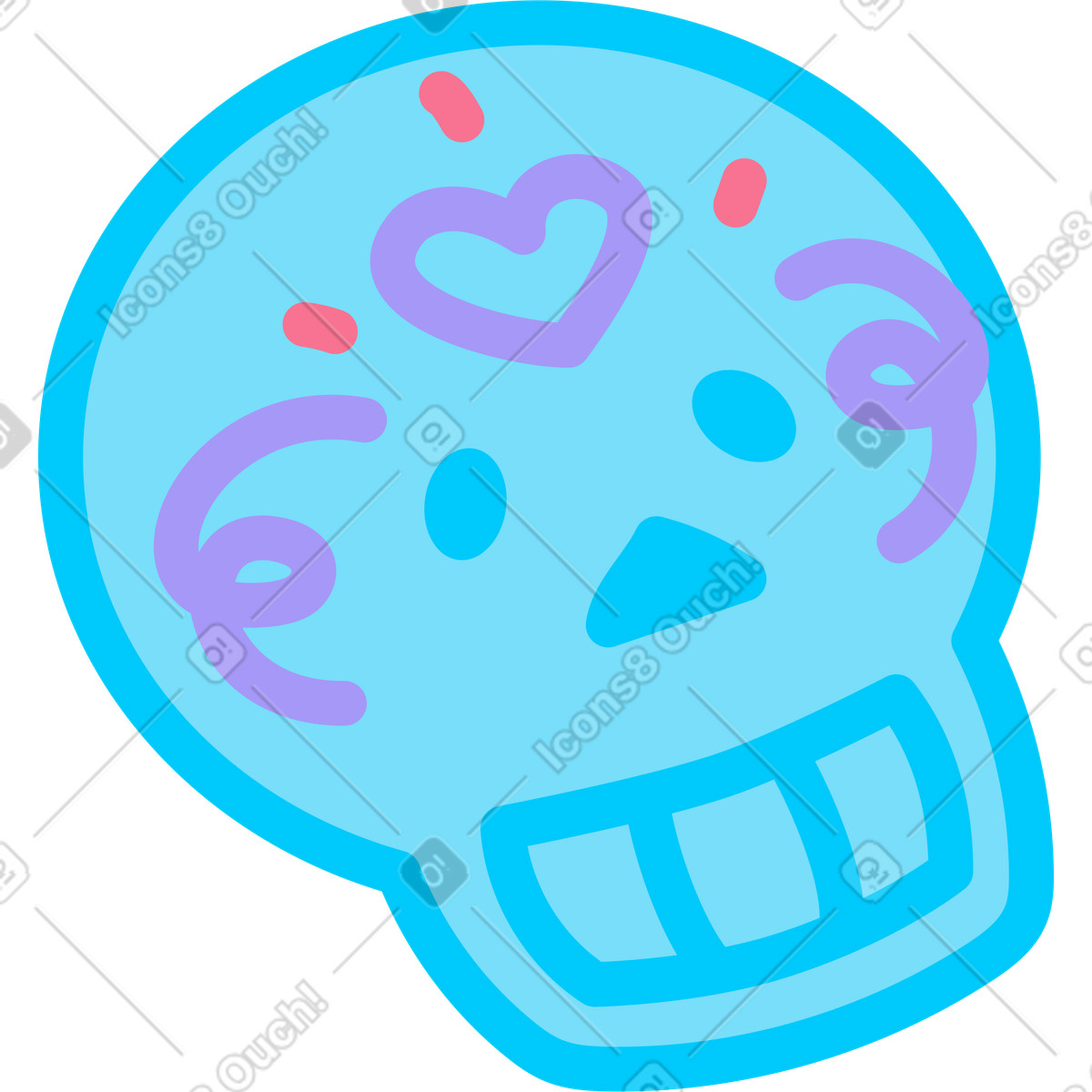 Illustration Crâne décoré en bleu dans le style Giggle à télécharger aux formats PNG, SVG